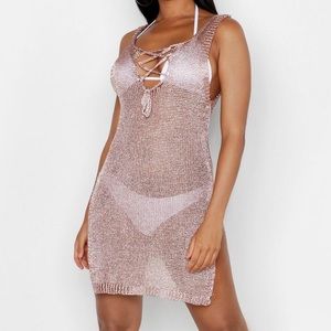 Lace Up Metallic Knit Beach Dress